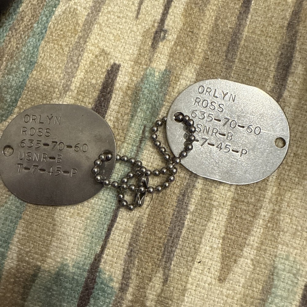 2 World War II ID Tags Stainless original chain 1945