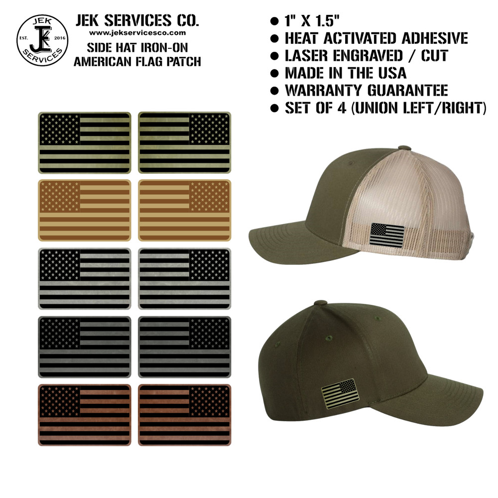 American Flag Patch for Hat Side Panel – 1" x 1.5" Iron On Cap Patch – Engraved