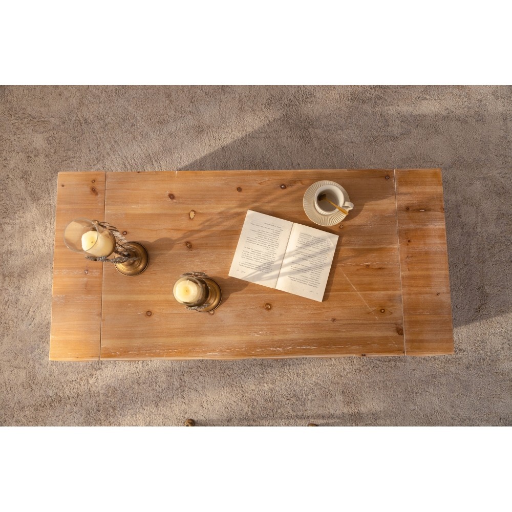 Rustic 3D Carved Geometric Relief Coffee Table, Solid Wood