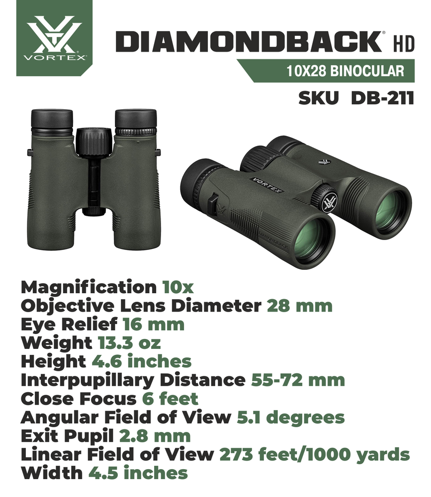 Vortex Optics Diamondback HD 10x28 Binocular with Free Camo Digital Hat Bundle