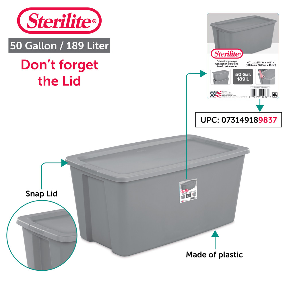 Sterilite Extra Large Storage Bin, 50 Gallon Durable Plastic Storage Tote