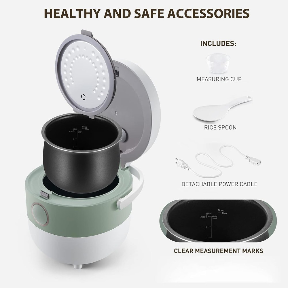 Bear Rice Cooker 3 Cups (Uncooked), 3D Light Green(1.6L) with Microcomputer