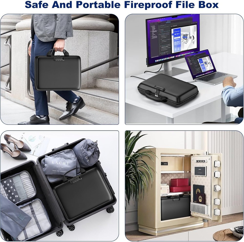 Fireproof Document Box with Lock 13 Pockets Waterproof Hard Case File Organizer