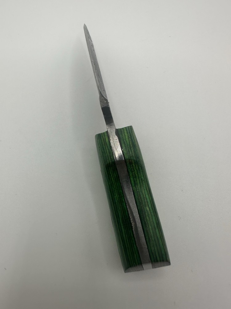 Damascus Mini Fixed Blade Knife 3.5” Green Handle