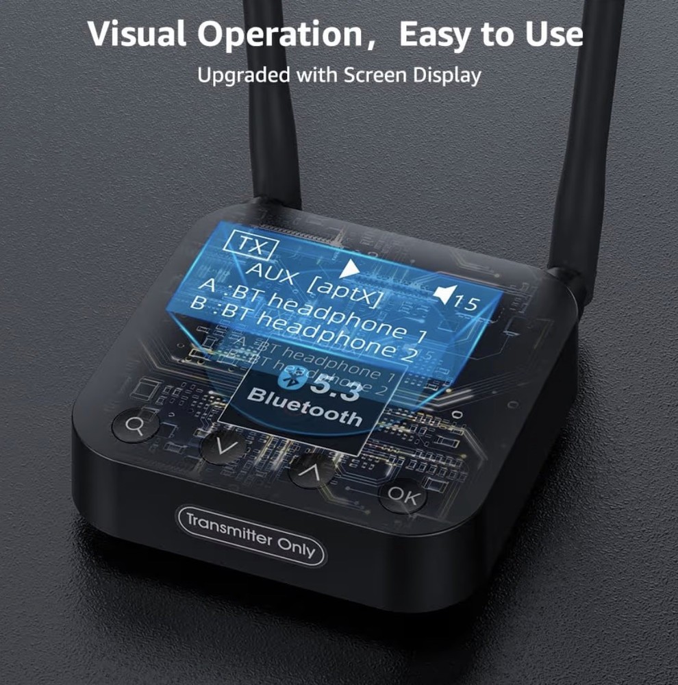 1Mii B06TX+ Long Range Bluetooth 5.2 Transmitter for TV/PC/Projector to 2 Wirele