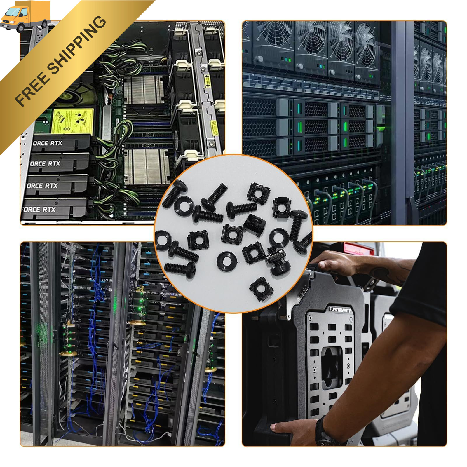 46 Sets M6 x 16mm Rack Mount Cage Nuts and Screws with Washers for Server Rack