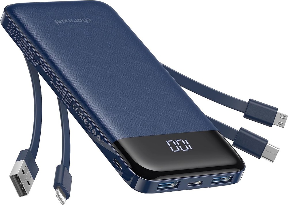 charmast Portable Charger with Built in Cables, Power Bank Cords C-Blue