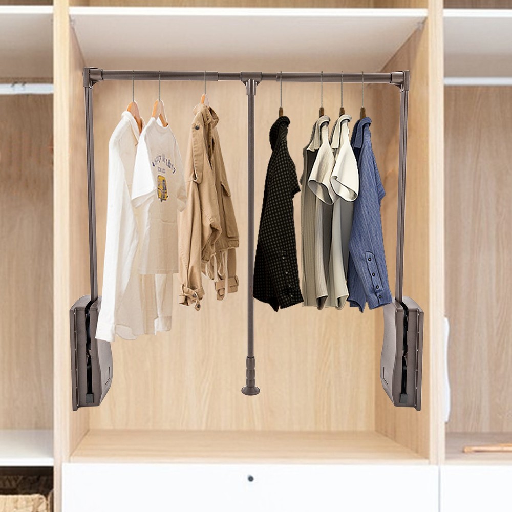 55Lbs Pull Down Clothes Hanger Garment Rack Closet-Mounted Adjustable Length