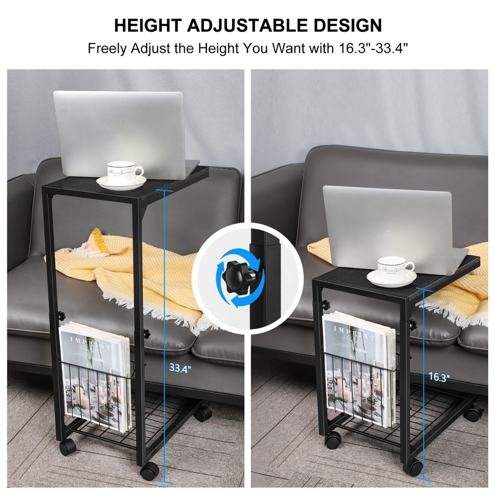 C-Shape Sofa Side Table Laptop Coffee End Table Height Adjustable Snack Table US