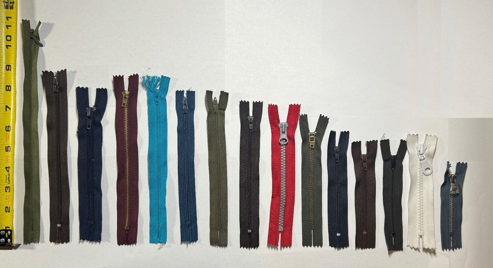 15 Assorted Color and size Zippers