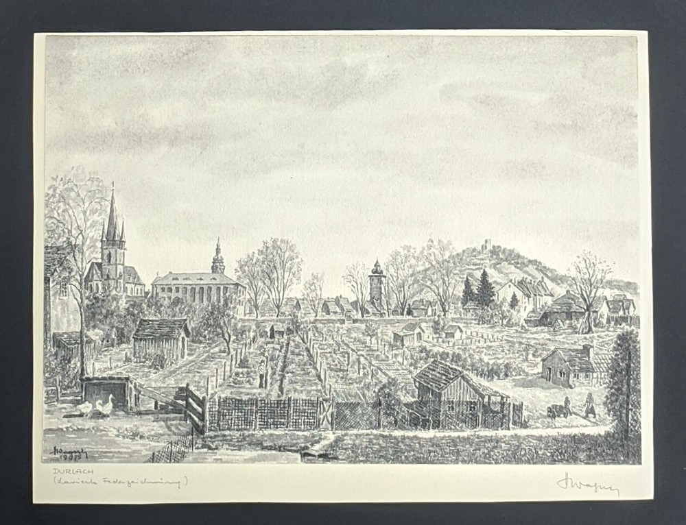Hans Wagner, Durlach, pen drawing, signed, titled, 1975