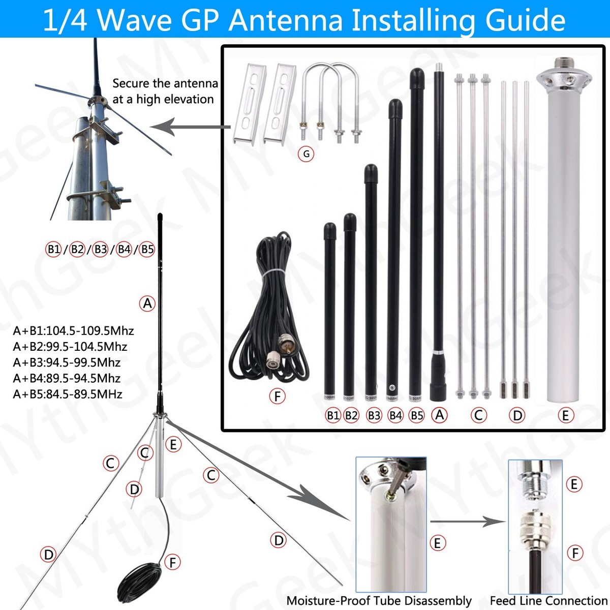 CZE-15A 15w/3w FM Transmitter Radio Broadcast 1/4 wave GP aluminum Antenna kit