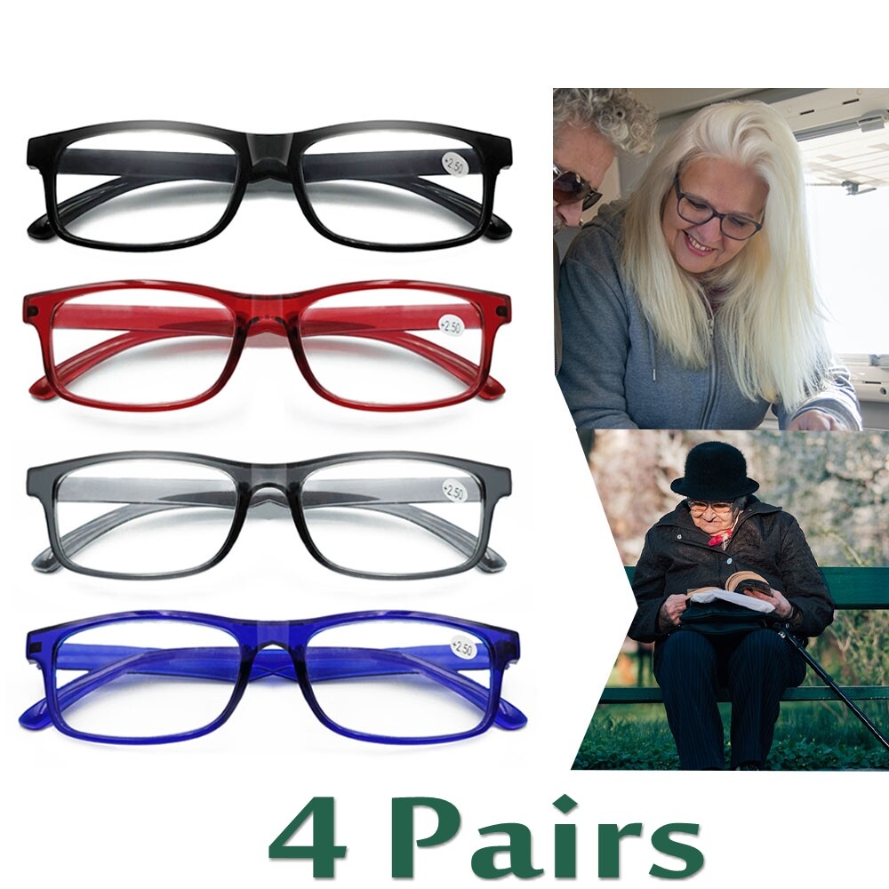 4 Pair Rectangular Spring Hinge Power Reading Reader Glasses For Mens Womens 1-4