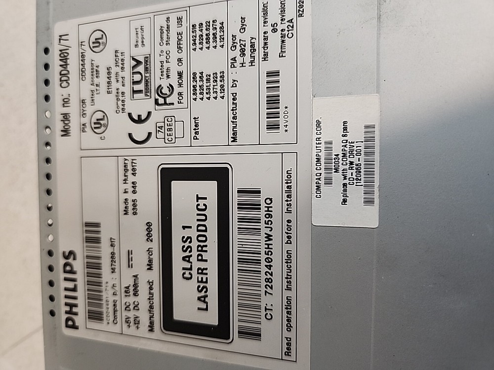 Philips Model CDD4401/71 CD-ROM Drive, Internal, 2000