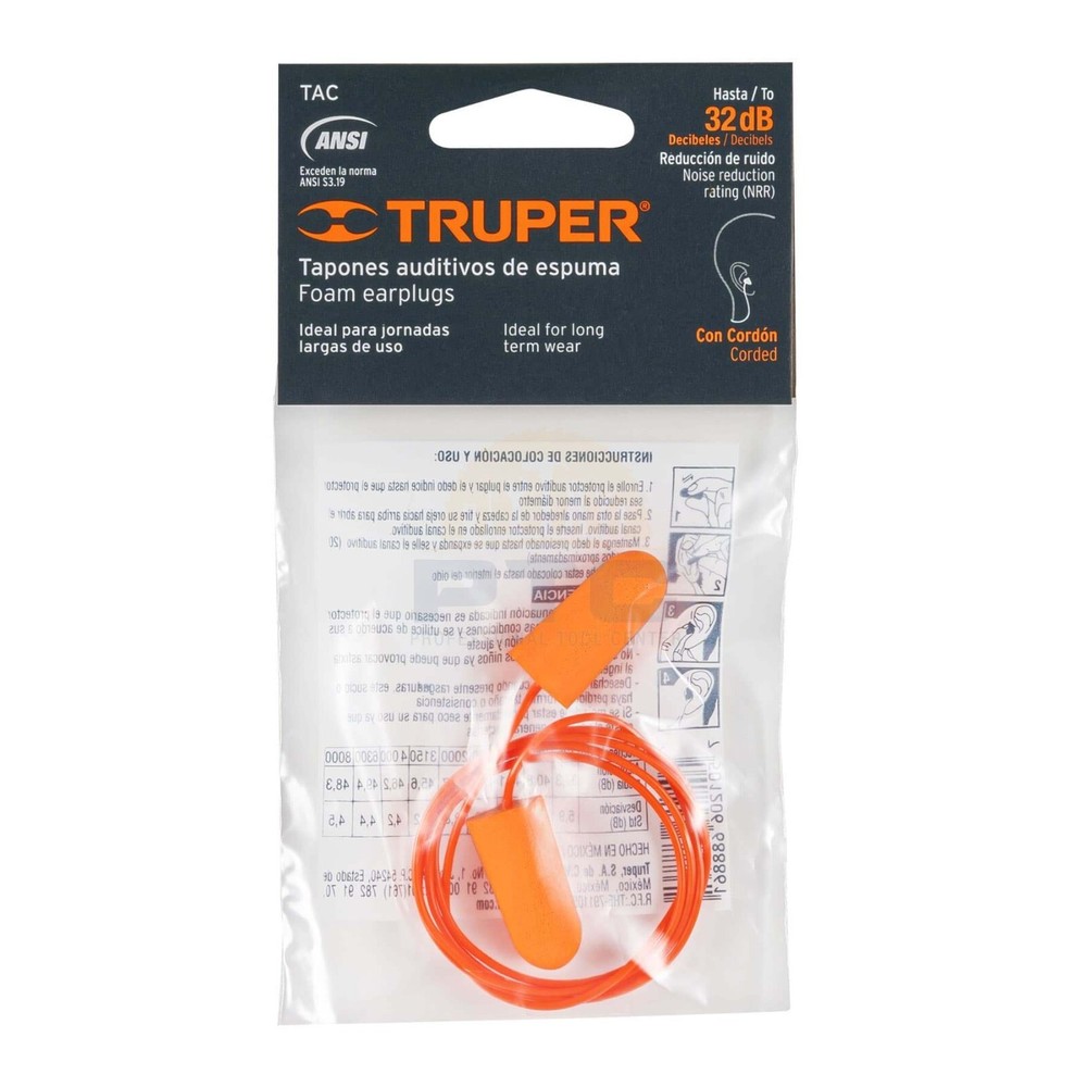 Truper TAC Disposable foam earplug with cord