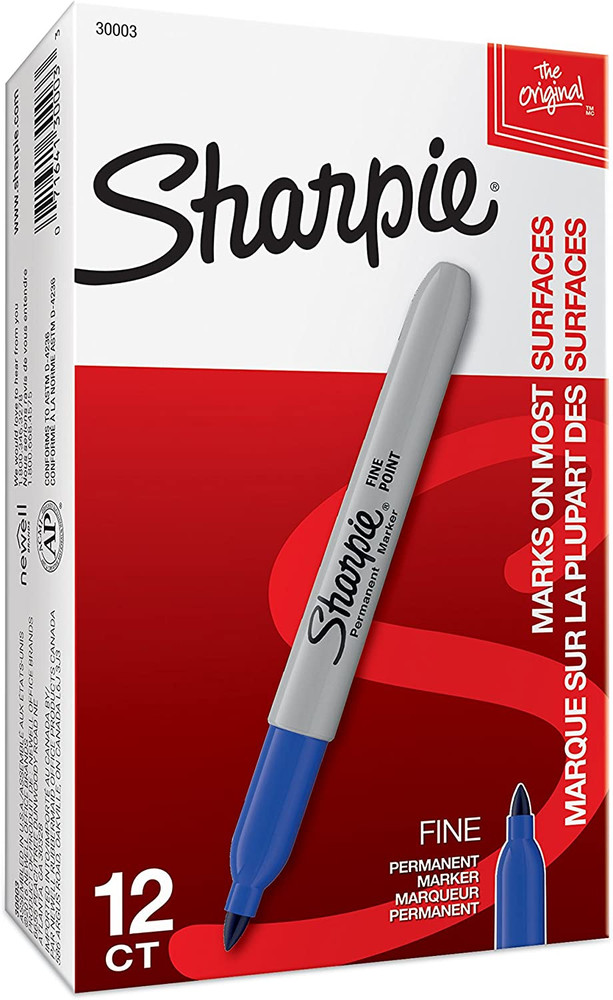 Permanent Markers, Fine Point, Blue, 12 Count