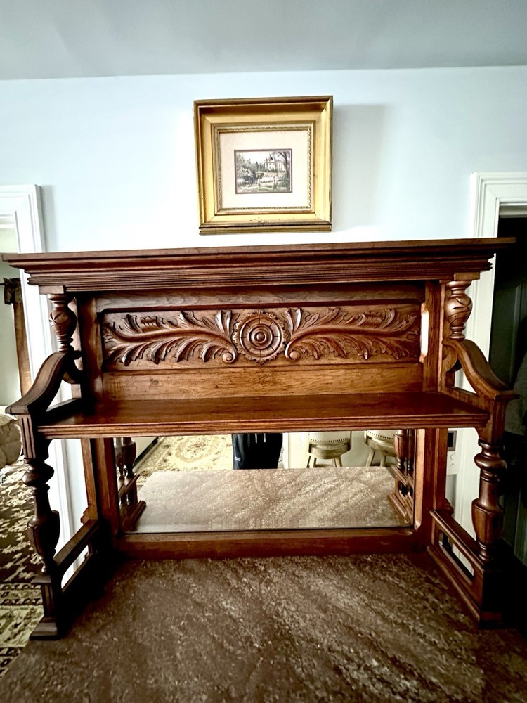 Antique Sideboard Victorian Burl Walnut Marble Top Buffet