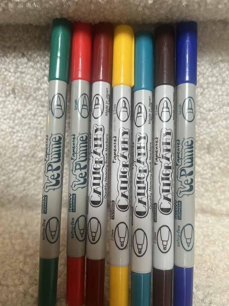 Zig Memory System Calligraphy Dual Tip Marker, (6 Pack) Tested Plus 7 Marvy Pens