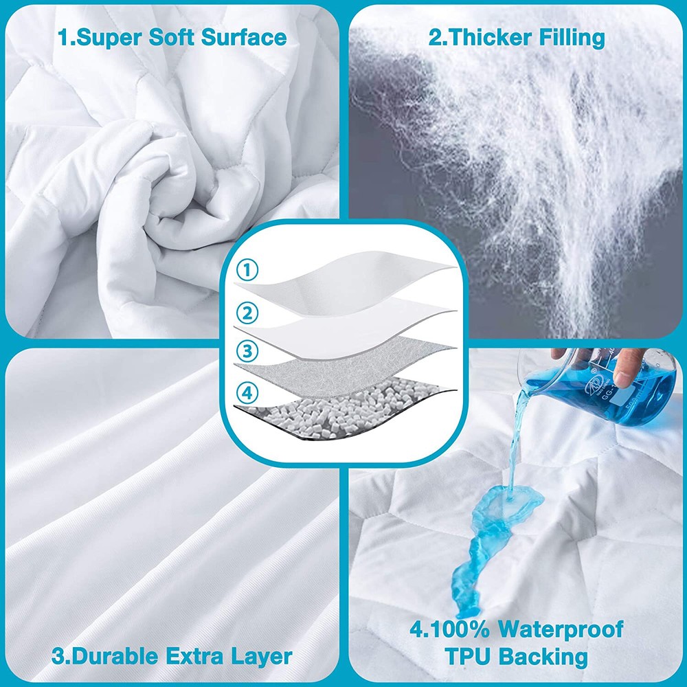Deep Pocket Waterproof Mattress Protector Soft Microfiber Top Thicker Filling