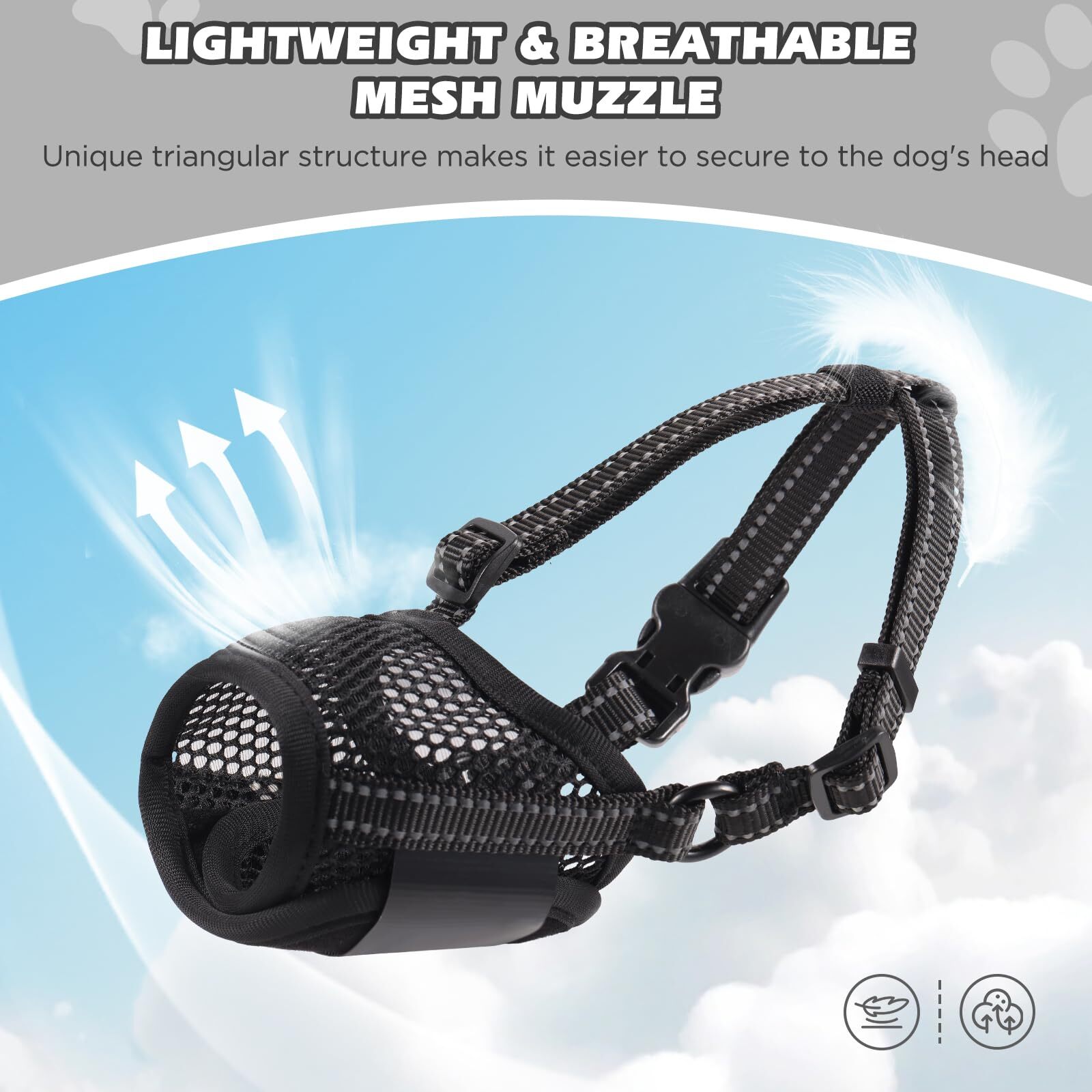 Bozal ajustable para perros, transpirable, antiladridos, grande