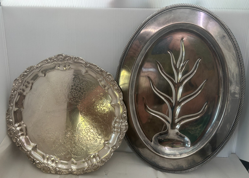 Lot of 2 Vintage Silverplated Footed Trays CASTLETON 4810 and POOLE 3209