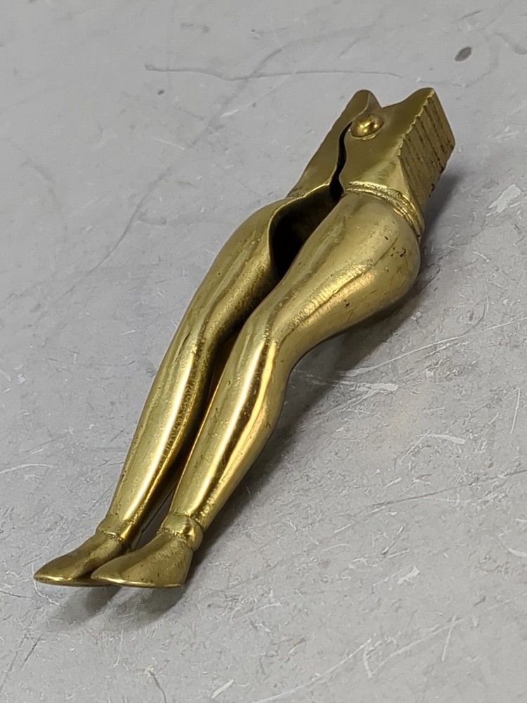 Vintage Brass Lady Legs Nutcracker Figural Novelty Kitchen Bar Tool