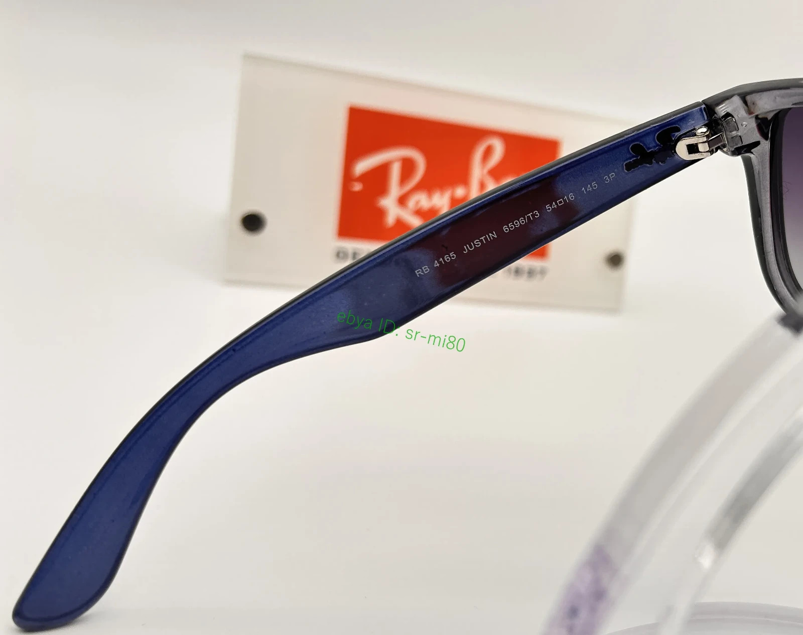 Ray-Ban Justin RB4165 Men’s Square Sunglasses Transparent Blue Frame Gray Lens