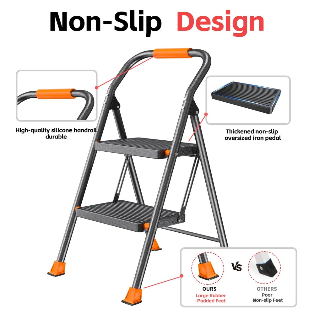 Step Ladder Foldable Folding Stool - for Home Adults Kitchen 2 Stepping Exten...