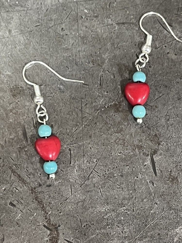 Red Boho Dangle Beaded Earrings NWOT Handmade