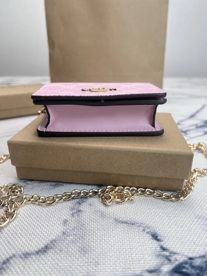 NWT C6650 Mini Wallet on a Chain with In Signature Print Outlet 10*8*2cm