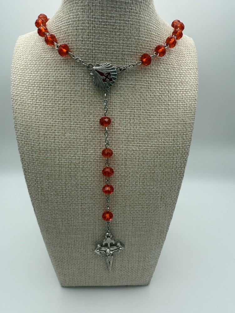 Vintage Orange Bead Silver Rosary 21” Loop