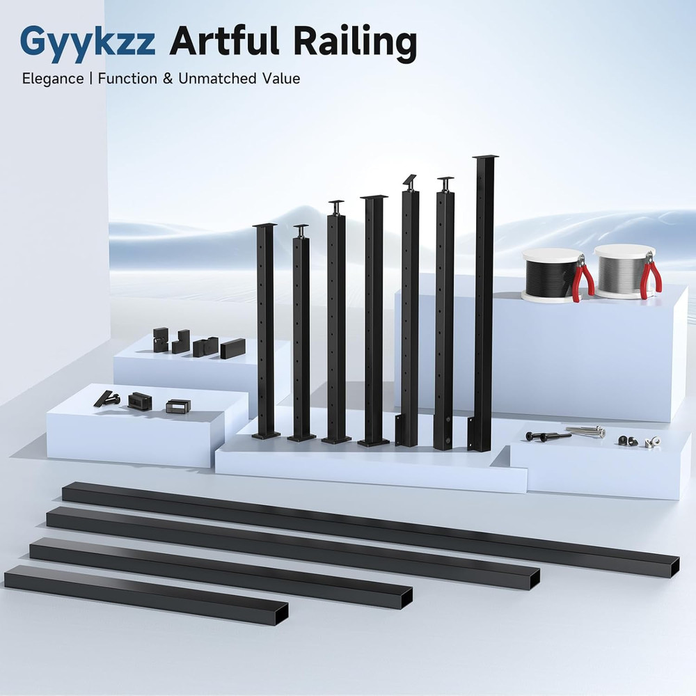 4 Pack 36" Black Stainless Steel Cable Railing Posts for Deck & Balcony