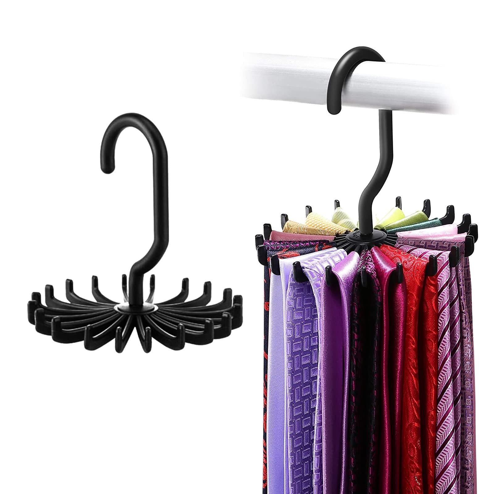 2Pack Circular Tie Hanger Updated Twirl Tie Rack Adjustable Twirl Tie Rack Ti...