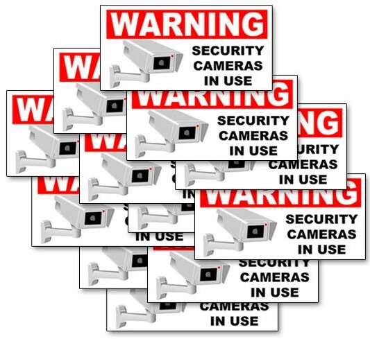 SECURITY CAMERA Stickers - SECURITY CAMERA IN USE - Warning Decals 5" (8x-20x)