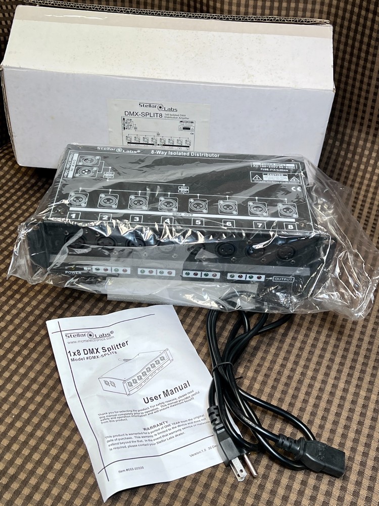 NEW! Stellar Labs 555-20220 DMX-SPLIT8 1x8 Isolated Distribution Amplifier