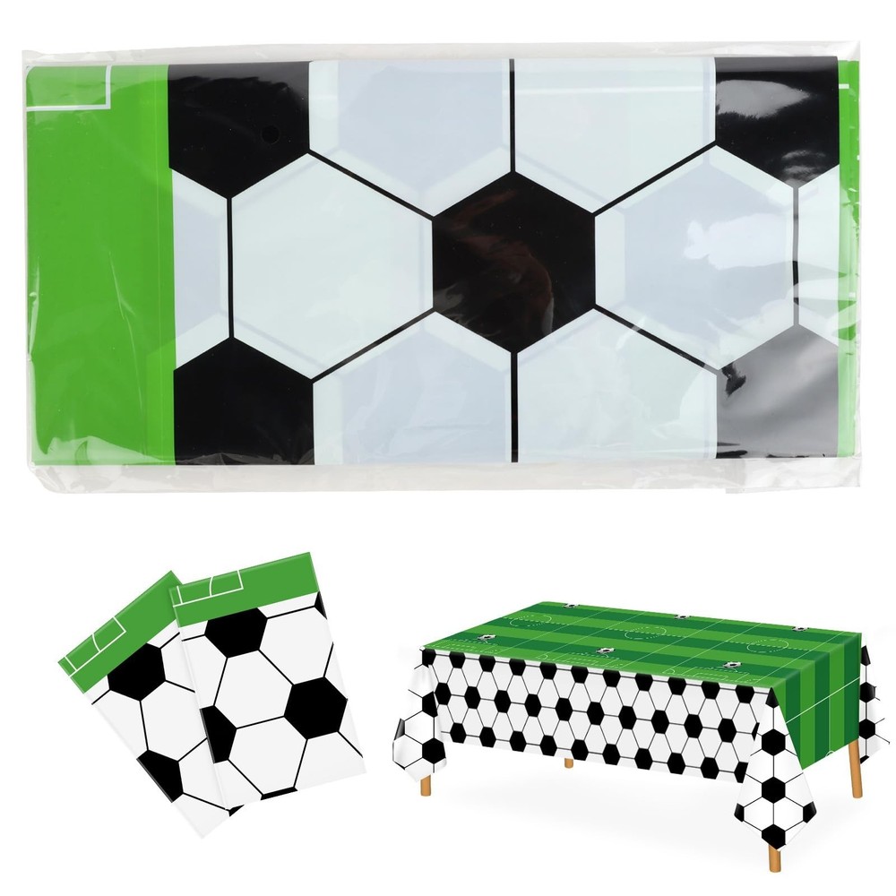 2 Pcs Soccer Table Cloth 54 x 108 Inches Disposable Plastic Rectangular Table...