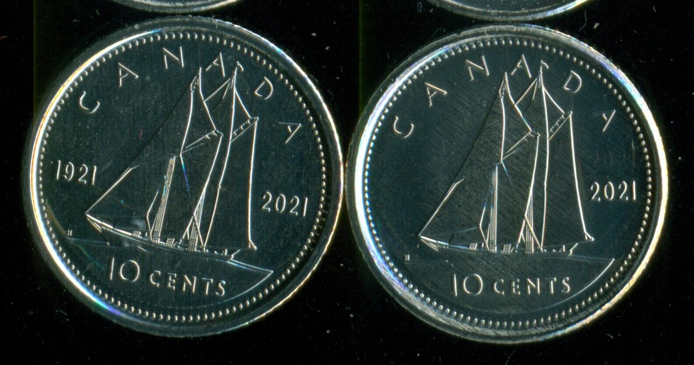 2021 Canada 10 Cent Queen Elizabeth, Date Varieties; Single and Double Dates,Unc
