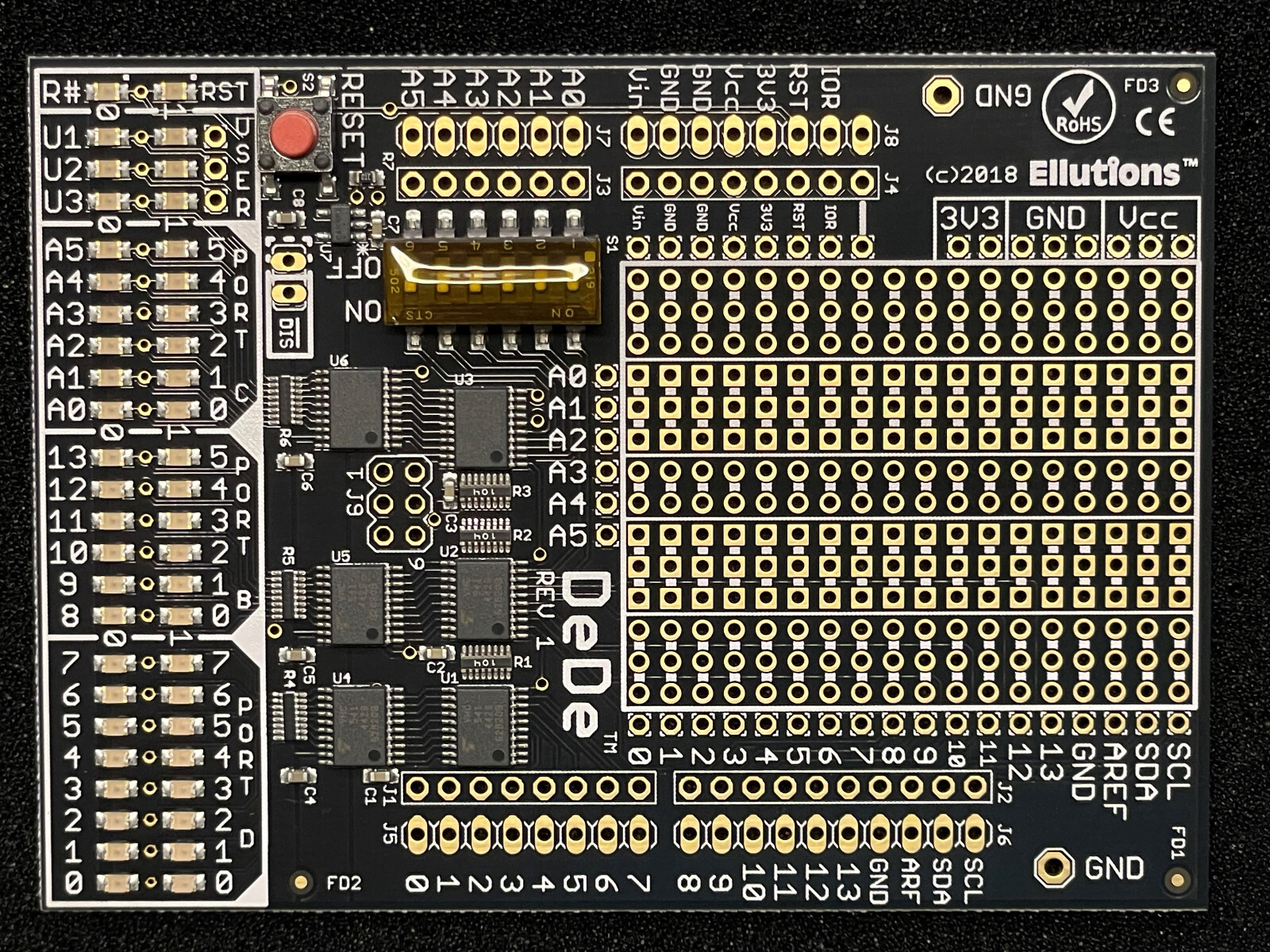 DeDe DEbug & DEvelopment Shield for Arduino UNOs & Compatibles
