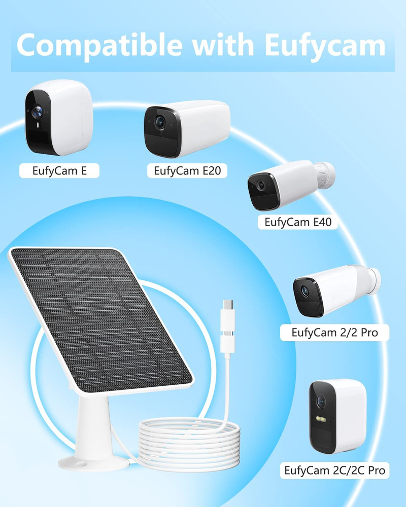 Solar Panel Charger Compatible with Eufycam 3/3C/2C/2C Pro/E40/E20/2/2 Pro/E/L20