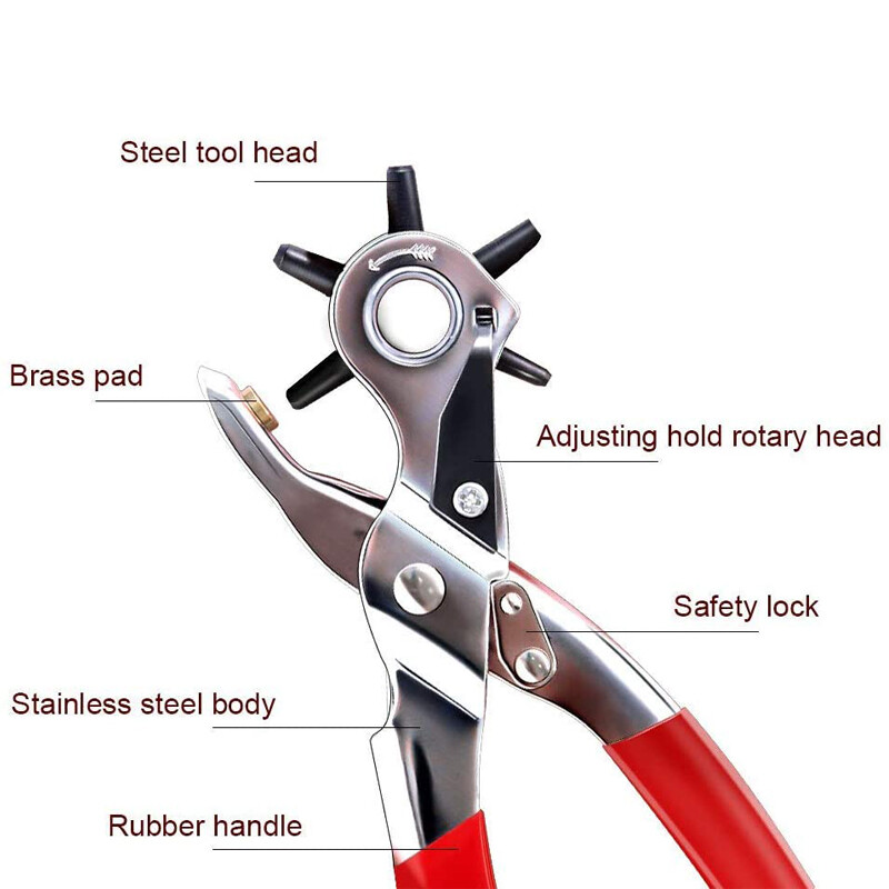 Leather Hole Punch Belt Tool 6 Sizes Puncher Revolving Pliers Heavy Duty