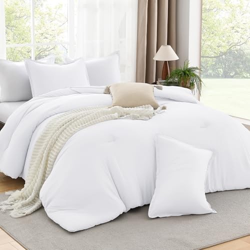 White Twin Size Comforter Set, 2 Pieces Boho Solid Modern Bedding Comforters