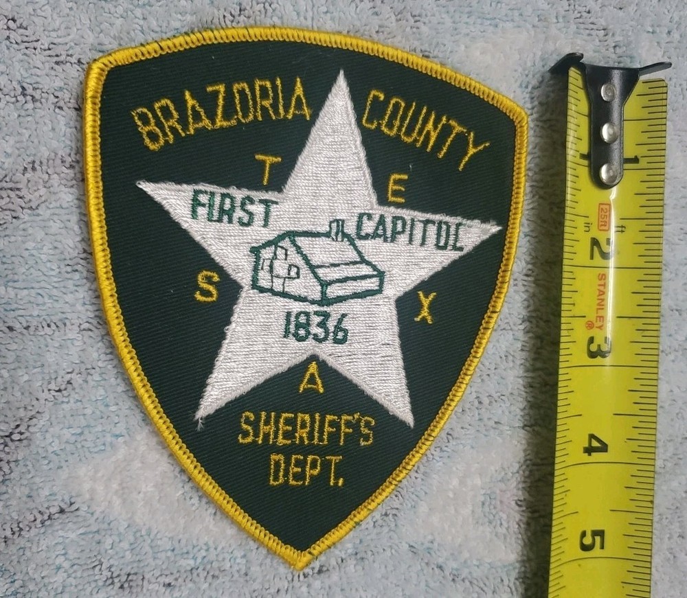 Vtg Obsolete 70s Brazoria CO Texas Sheriffs patch W/ Note