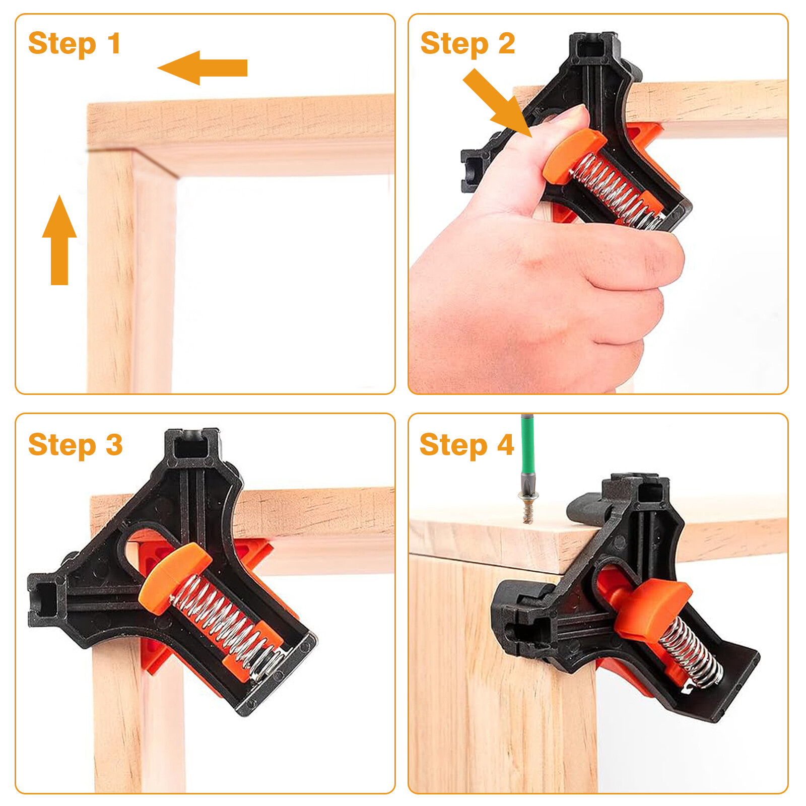 4 Pack 90 Degree Corner Clamp Adjustable Spring Loaded Right Angle Clamp Tool