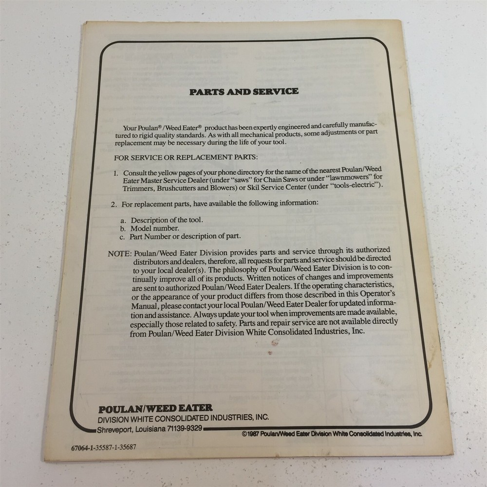 Weed Eater XR20T Trimmer Operator's Manual