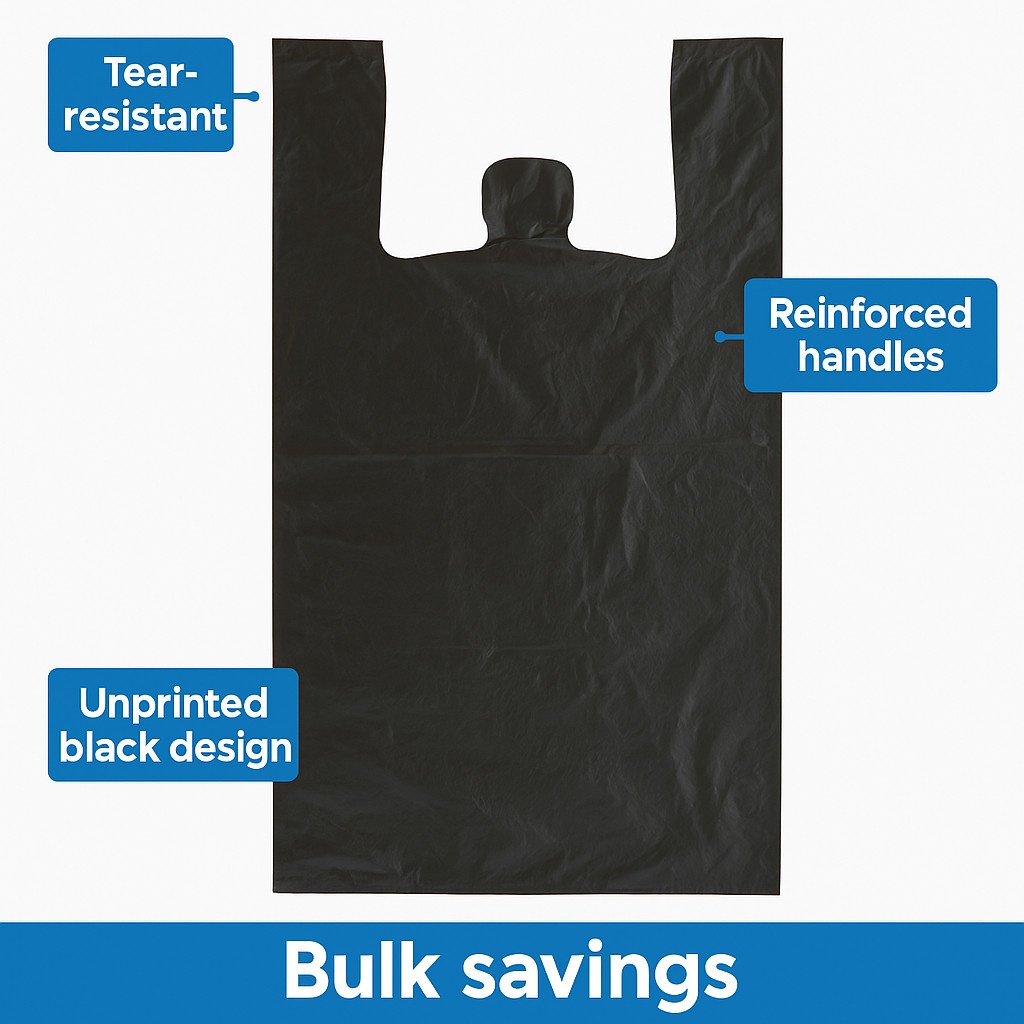 Black Heavy Duty T-Shirt Bags 17x8x29 Extra Large Grocery Retail Bags Bulk