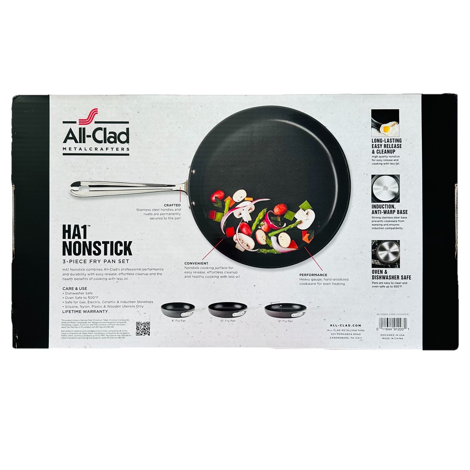 Set of 3 All-Clad Fry Pans HA1 Hard Anodized Nonstick PFOA Free 8", 10" & 12"