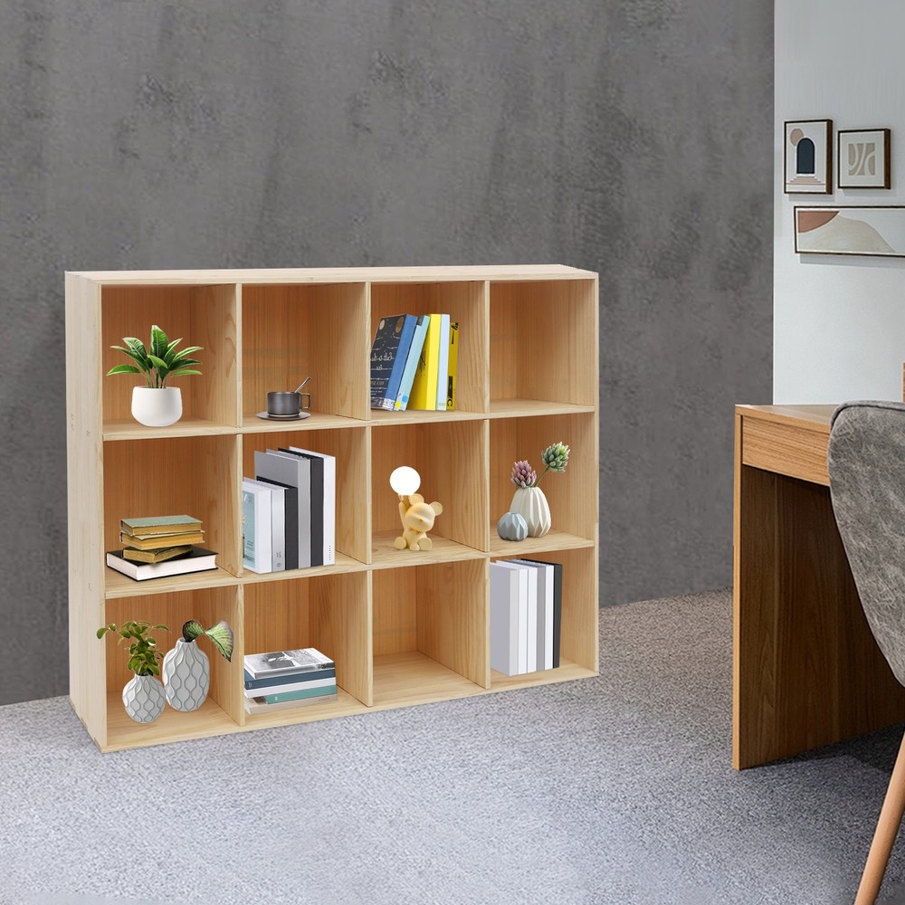 3 Tiers Storage Cabinet Rectangular 12-Cube Storage Shelf Bookcase 120cm