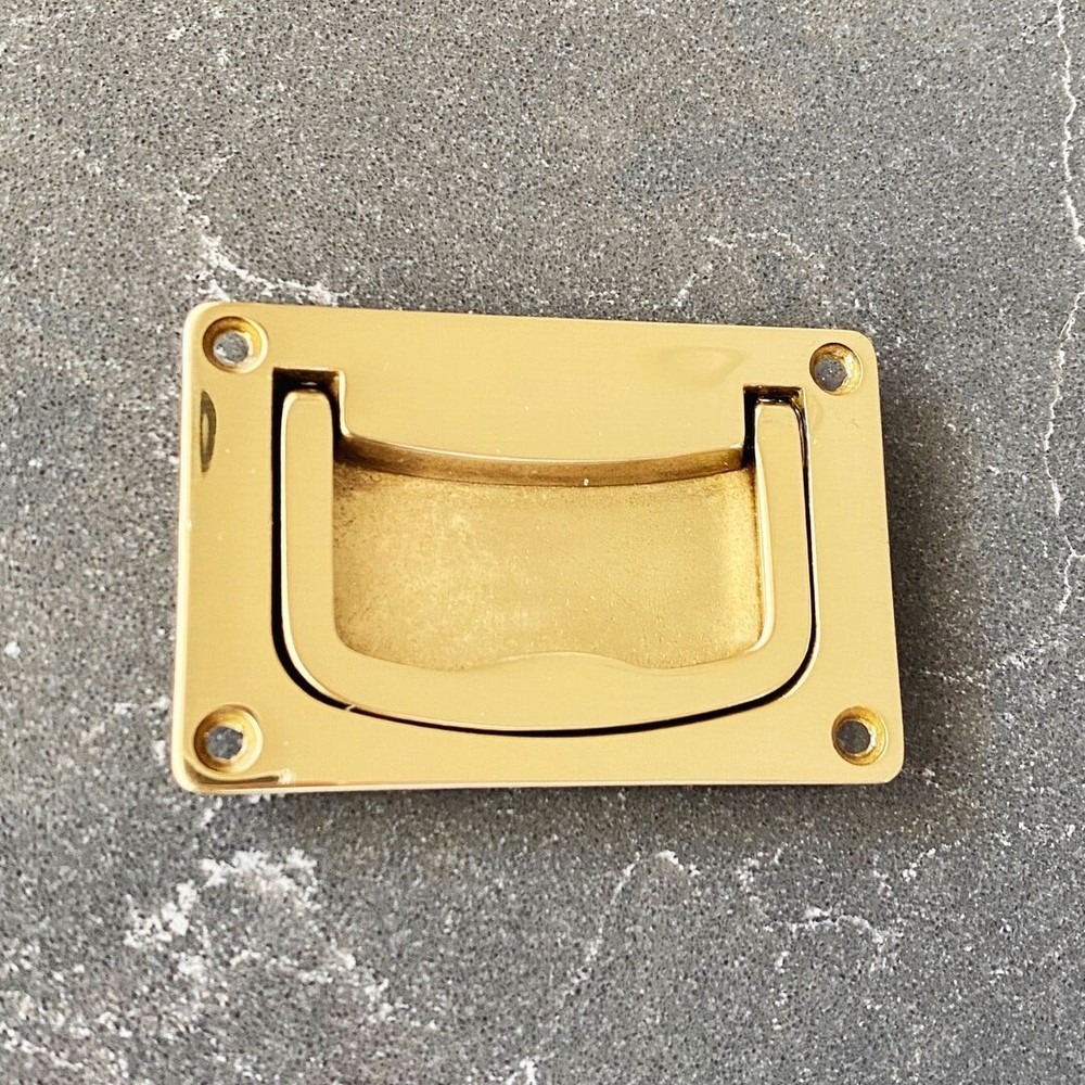 Brass Campaign Style Drawer Pull Cabinet Knob Plain Recessed Drawer Pull