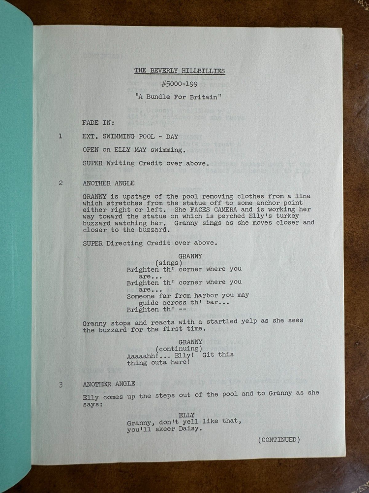 Original THE BEVERLY HILLBILLIES Tv Script - A Bundle For Britain 1968