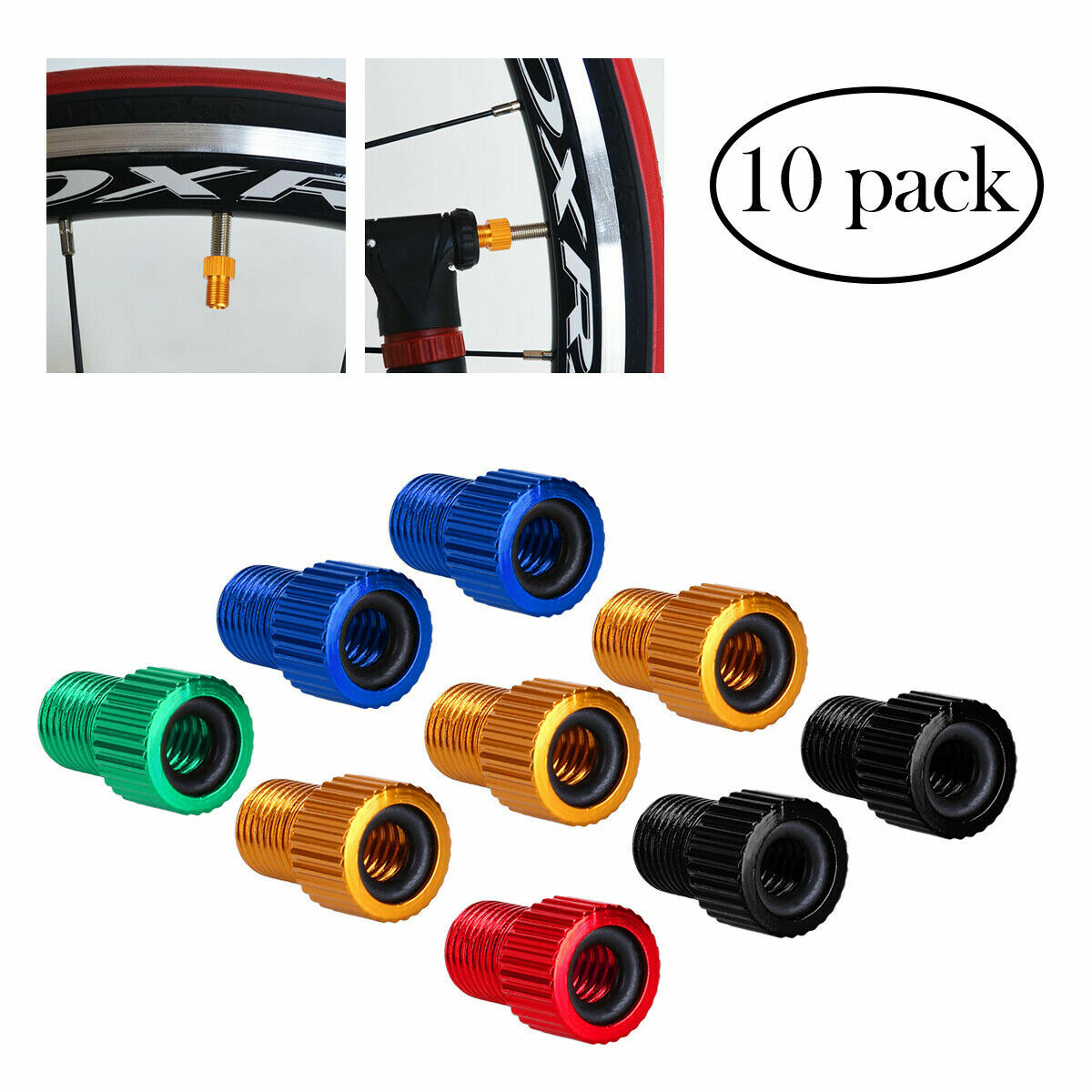 10 Pack Presta to Schrader Valve Stem Adapter Converter Bicycle Bike Tire Tube